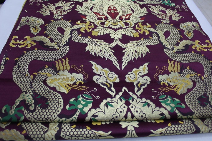 Double Dragon Brocade Fabric: Chinese Cheongsam, Tibetan Robe (Silk Rayon Blend)