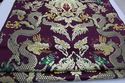 Double Dragon Brocade Fabric: Chinese Cheongsam, Tibetan Robe (Silk Rayon Blend)