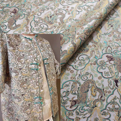 Tissu brocart Dragon Argenté : 150 cm de large, rayonne, matériau de couture