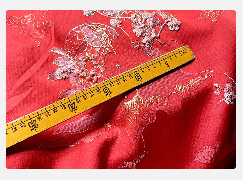 Red & Gold Jacquard Fabric: 3D Texture Designer Fabric, 56" Wide