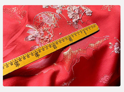 Red & Gold Jacquard Fabric: 3D Texture Designer Fabric, 56" Wide