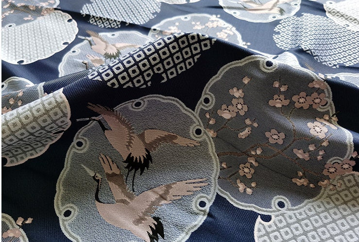 Crane & Plum Blossom Jacquard Fabric: Cheongsam Qipao Sewing Material