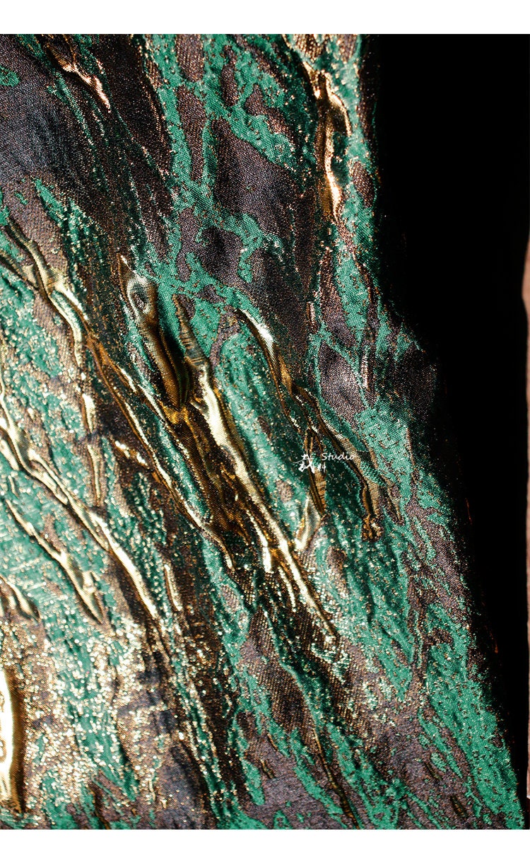 Medieval Green Gold Jacquard Fabric: Shiny Texture, Upholstery & Sewing, 56" Wide