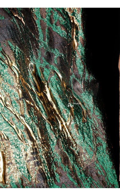 Medieval Green Gold Jacquard Fabric: Shiny Texture, Upholstery & Sewing, 56" Wide
