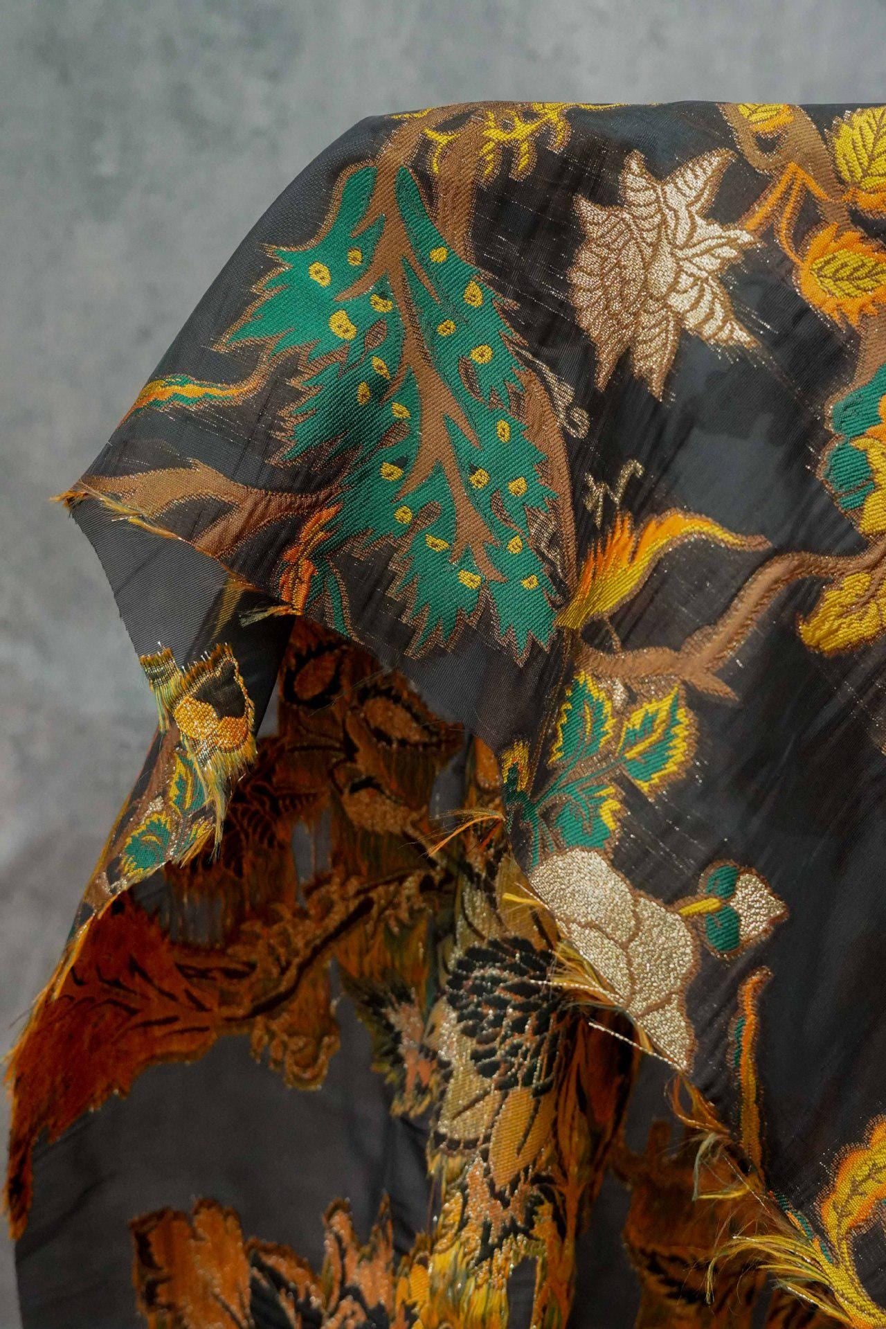 Yellow 3D Jacquard Organza Fabric: Embossed Dress Costume Sewing, 55"W