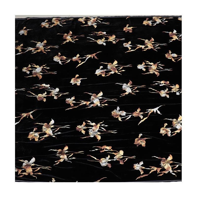 Tissu velours noir : imprimé floral doré, 140 cm de large