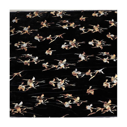 Tissu velours noir : imprimé floral doré, 140 cm de large