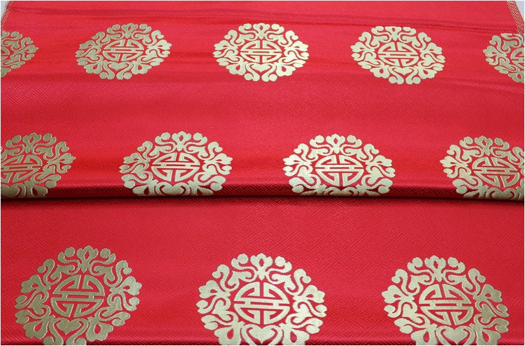 Brocart chinois : motif Fu & Shou, mélange soie et rayonne - Au mètre