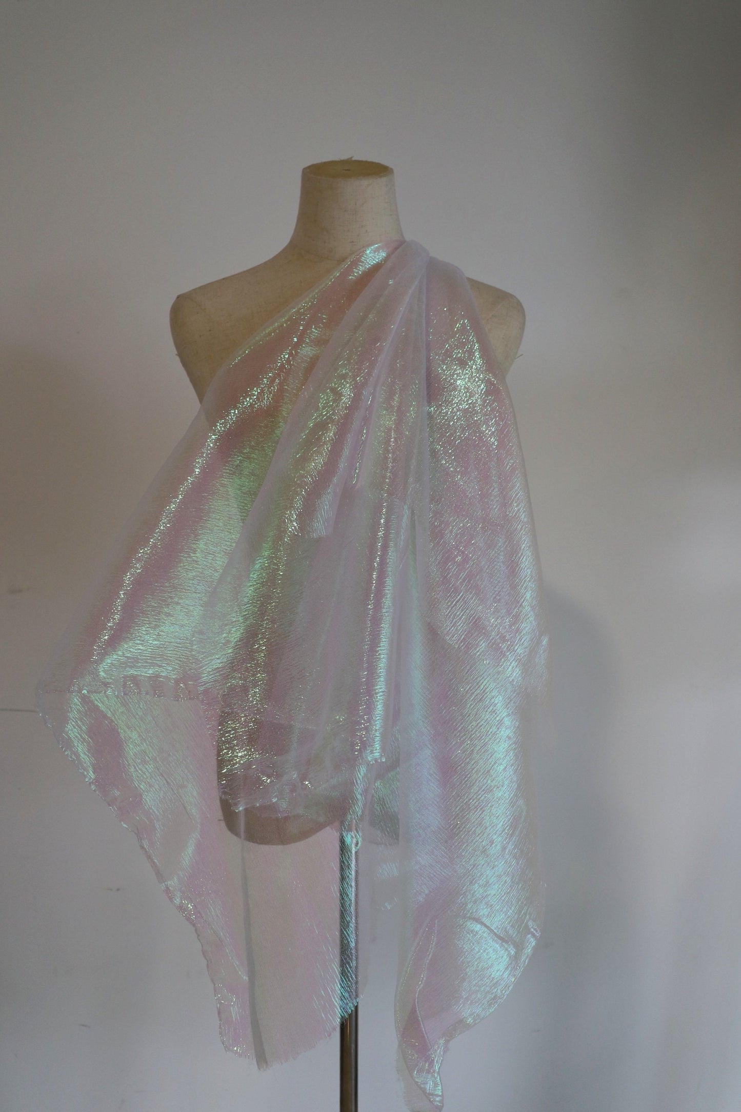Laser Glitter Organza Mesh Fabric, Wrinkled Texture, 53"W