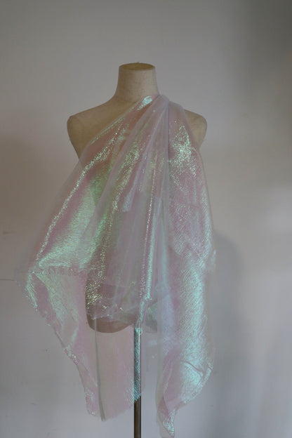 Laser Glitter Organza Mesh Fabric, Wrinkled Texture, 53"W