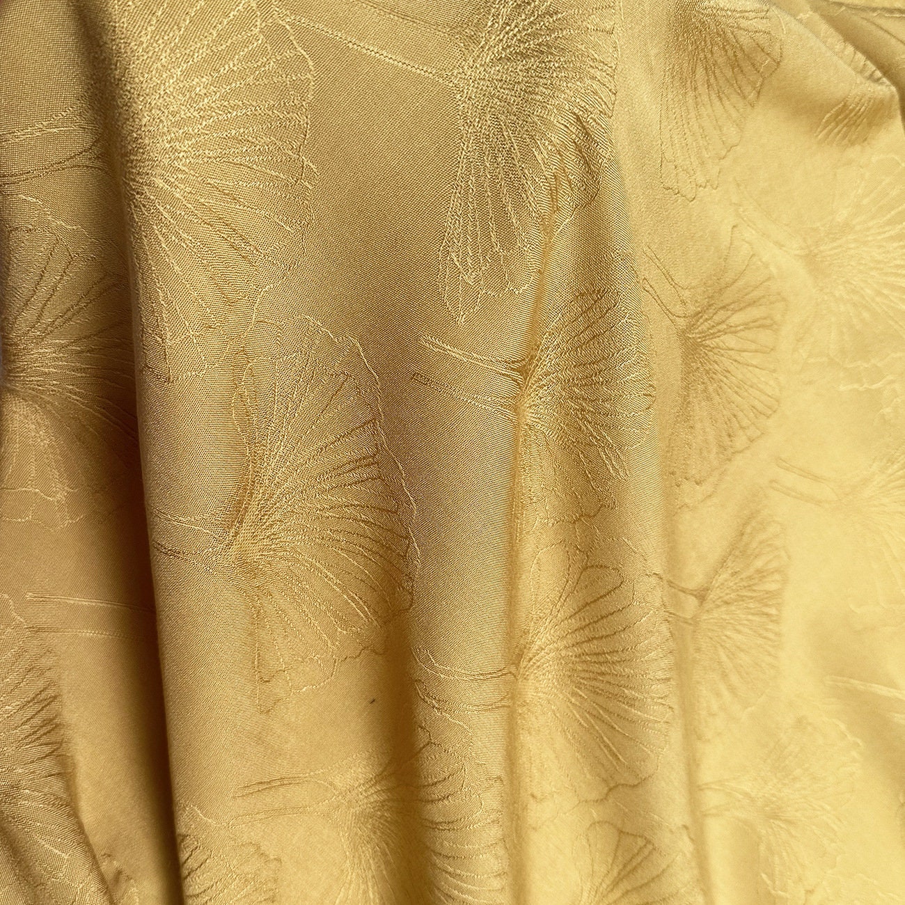 Ginkgo Biloba Jacquard Damask Fabric: 100% Cotton, 59" Wide