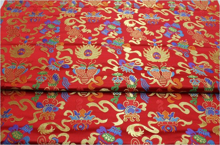 Pisces Double Fish Silk Brocade Fabric: Cheongsam Fabric, Home Decor - Poppylollipop