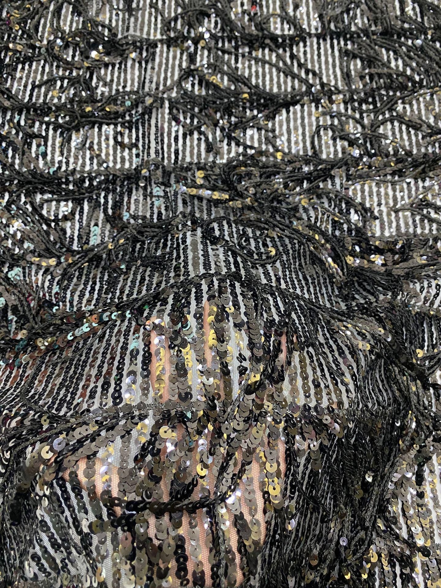Sequin Tassel Embroidered Fabric: Runway Dress Material (51"W)