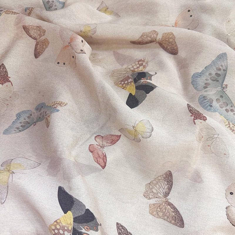 Butterfly Print Tencel Ramie Fabric: Sewing Material by The Meter