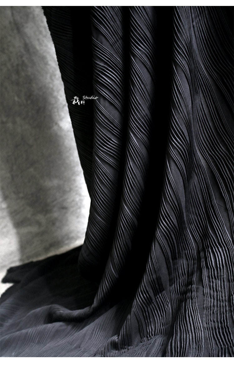 Black 3D Striped Texture Fabric: Stretch Cotton Polyester Designer Sewing