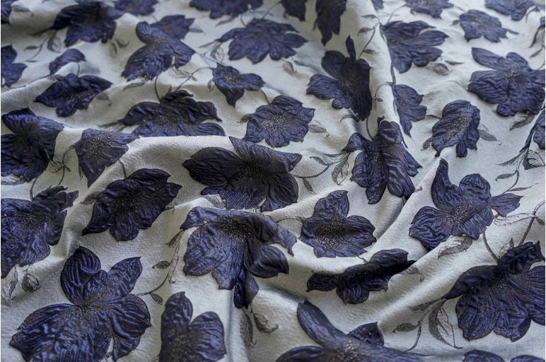Gold Thread Floral Jacquard Fabric: Embossed 3D Bubble Design, 64" Wide