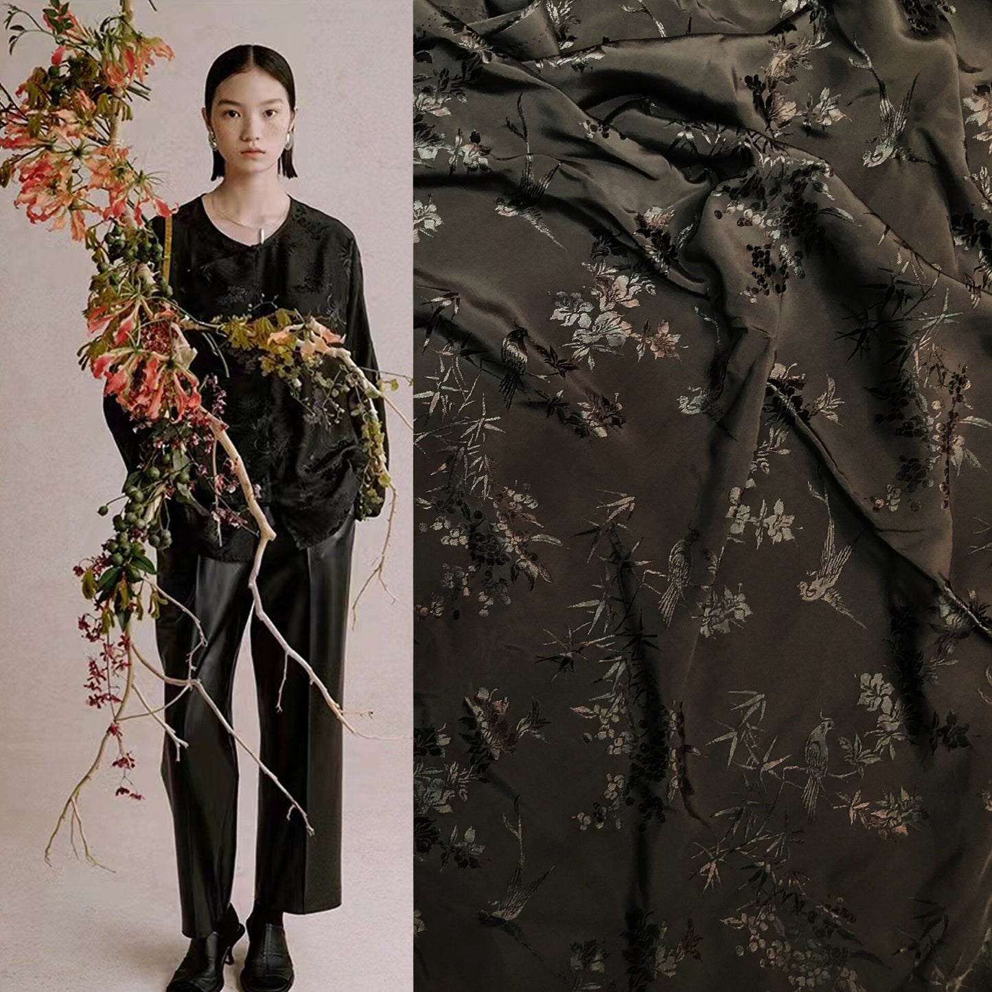Jacquard Fabric: 59"W Chinese Antique Style Cotton Rayon Blend