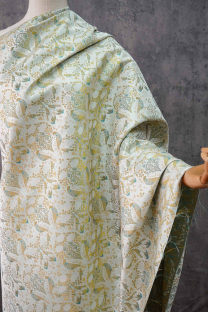 Gold Floral Bird Fabric: 58"W Rayon Blend Upholstery & Drapery