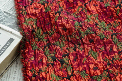 Tissu jacquard à motif floral abstrait en relief 3D avec fil doré, largeur 57 pouces