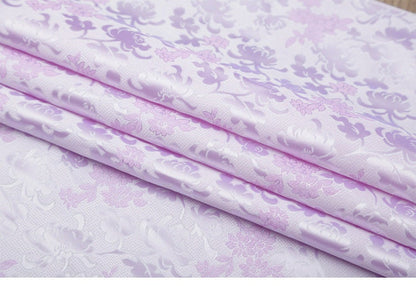 Tissu brocart à motifs floraux : rose et lilas, pour ameublement, costumes et décoration - 89 cm de large