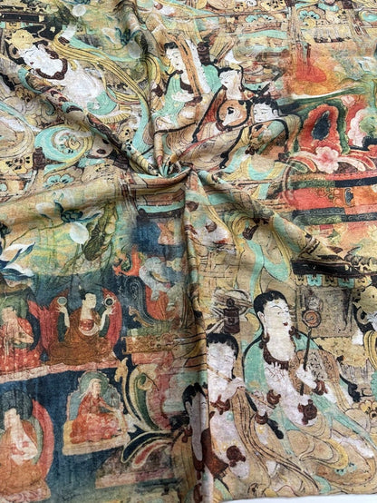 Dunhuang Fresco Buddha Fabric: Asian Chinese Style Tencel (55"W)