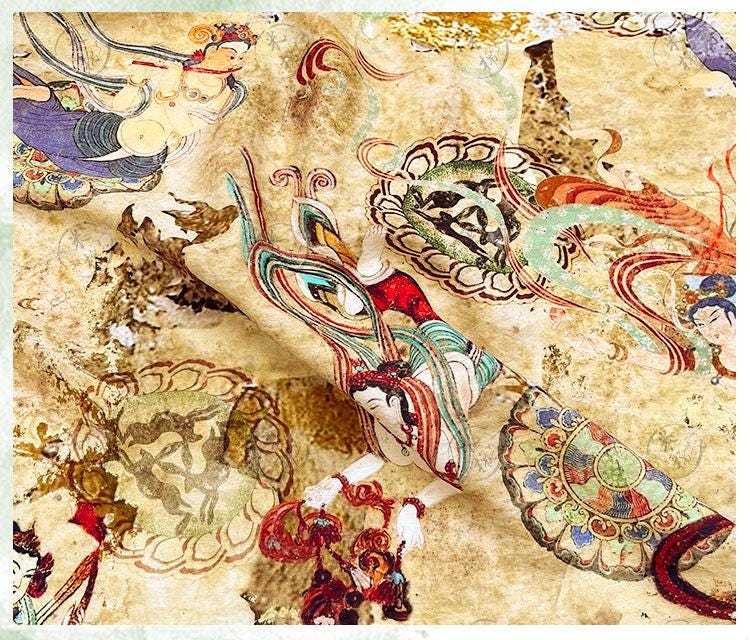 Dunhuang Flying Apsaras Fabric: Oriental Art Cotton Print for Sewing