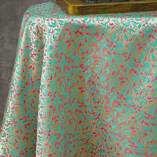 Tissu brocart bleu sarcelle et violet : jacquard Renaissance, 150 cm de large
