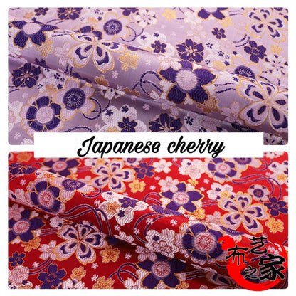 Sakura Jacquard Brocade Fabric: Red & Purple Silk Rayon Blend