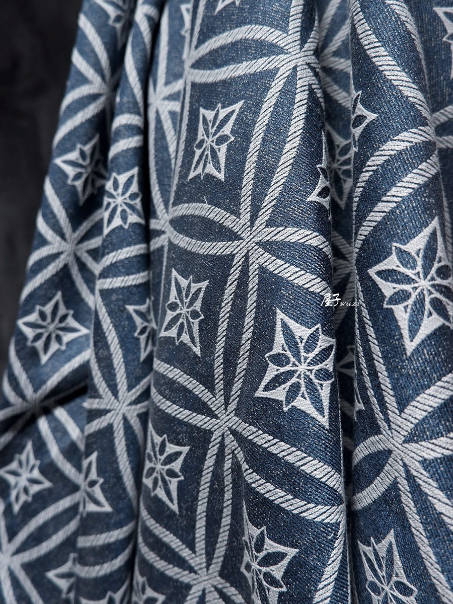 Jacquard Denim Fabric: Linear Geometric Pattern, 57" Wide