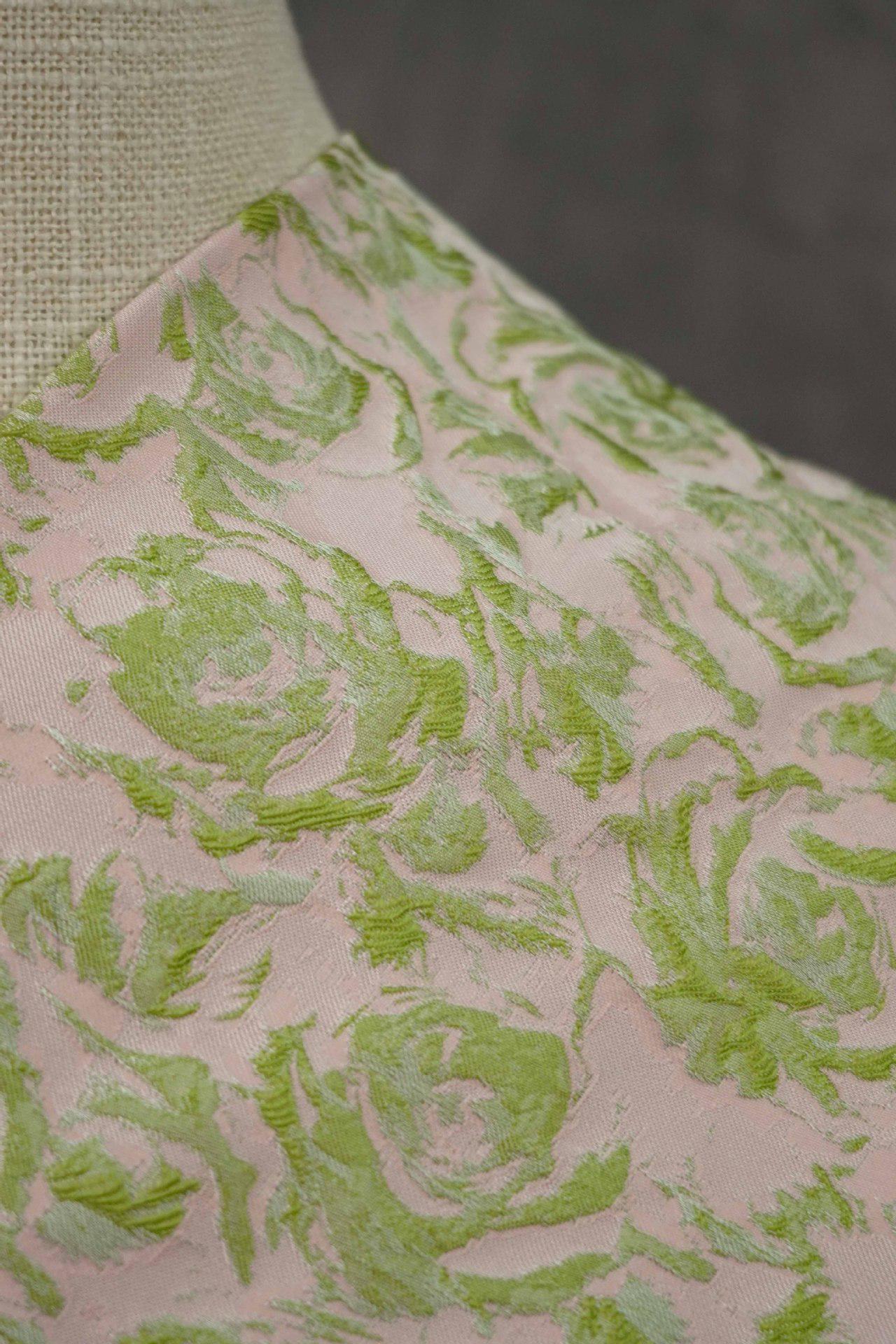 Floral Jacquard Woven Fabric: Green, Pink & Gold Reversible Upholstery - 60"W