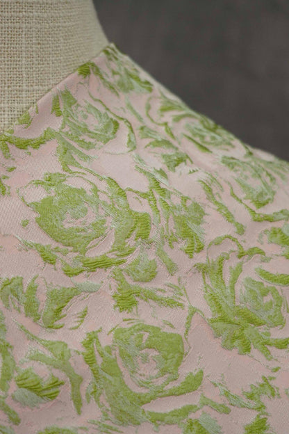 Floral Jacquard Woven Fabric: Green, Pink & Gold Reversible Upholstery - 60"W