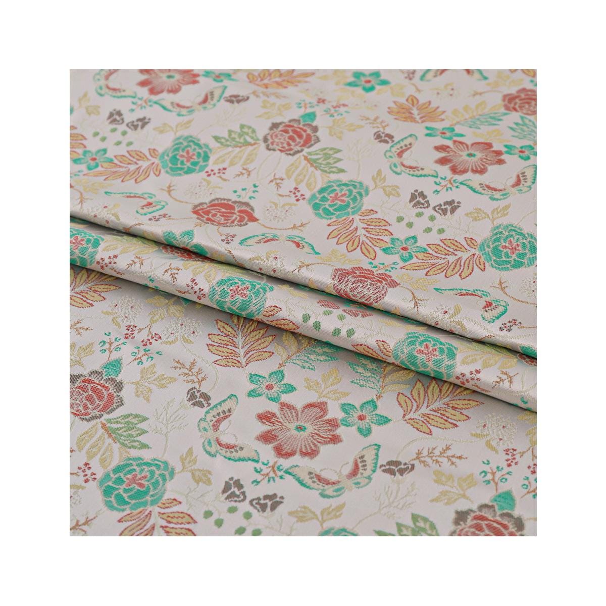 Tissu brocart jacquard à motifs floraux : pour la confection de kimonos japonais, largeur 142 cm (56 pouces).