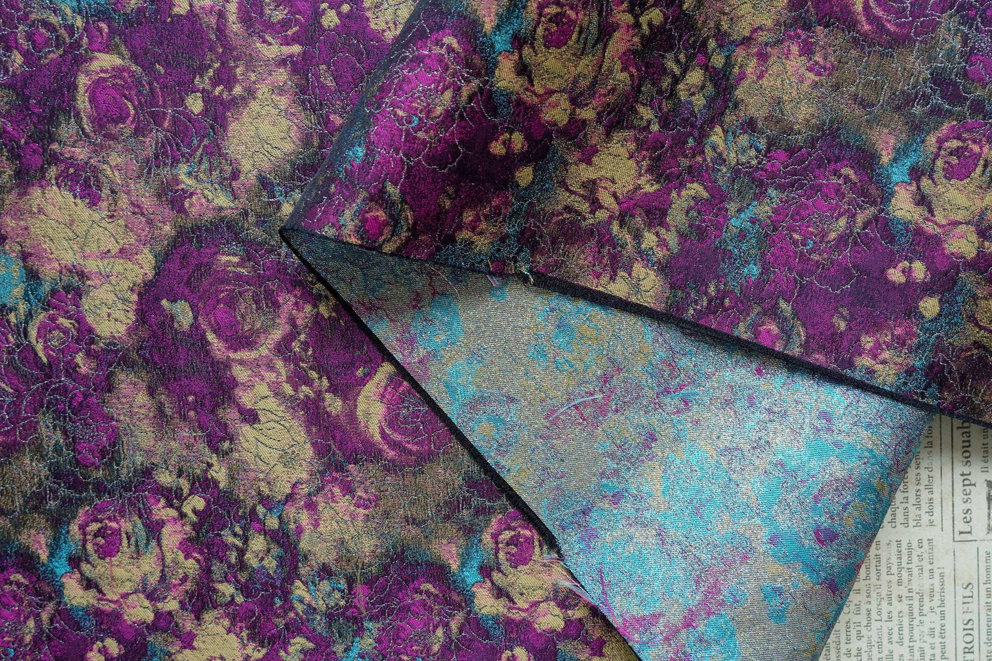 Tissu brocart jacquard à motif floral : tissu tissé de style chinois (60 pouces de large, au mètre)