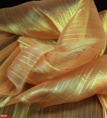 Crinkled Pleated Organza Fabric: 57" Wide Stiff Designer Material