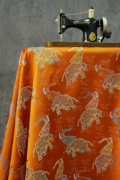 Elephant Brocade Fabric: 55" Ethnic Tibetan Damask, Costume Upholstery