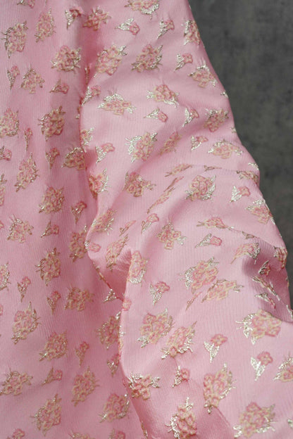 Pink Floral Jacquard Fabric: Gold Thread Brocade, Luxury Dressmaking Fabric