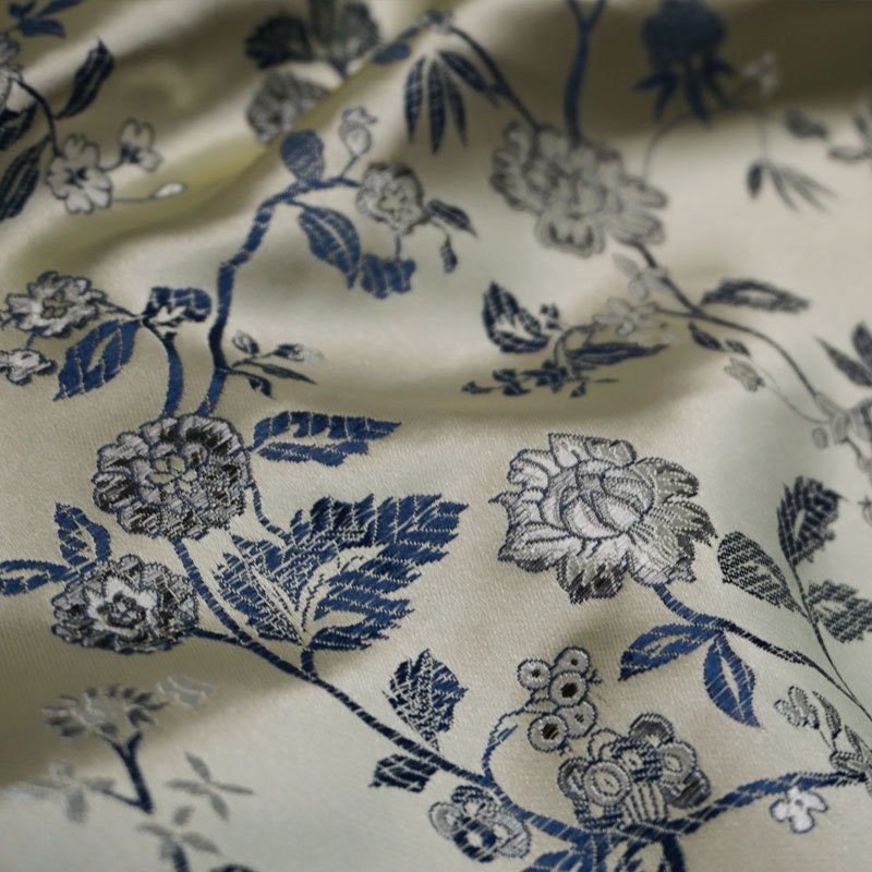 Floral Brocade Fabric: Fairy Jade, Silver & Champagne Silk Rayon Blend