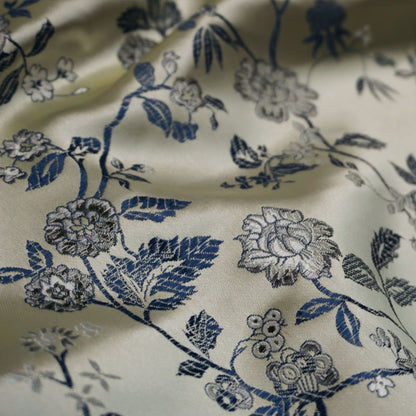 Floral Brocade Fabric: Fairy Jade, Silver & Champagne Silk Rayon Blend