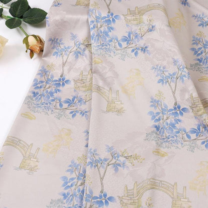 Tissu satin Jade Orchidée : gaze cantonaise en soie de thé gambierée - Rose, bleu, violet, ivoire