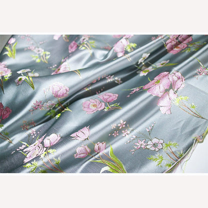 Floral Jacquard Silk Brocade Fabric - Pink Flower Damask (57"W)