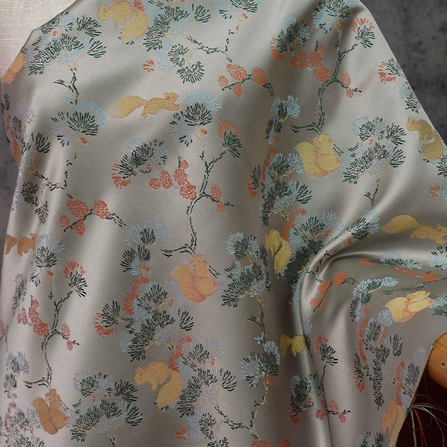 Squirrel Brocade Fabric: 55" Rayon Blend Damask - Tibetan Style