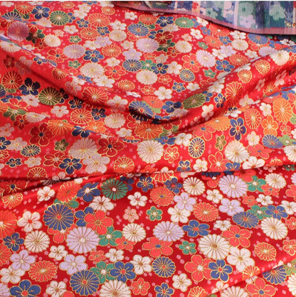 Japanese KINRAN Floral Fabric: Black Silk Rayon Blend, 59" Wide