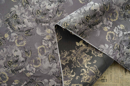 Tissu jacquard à motif de carpe dorée : tissu d'ameublement et de costumes à effet métallisé 3D
