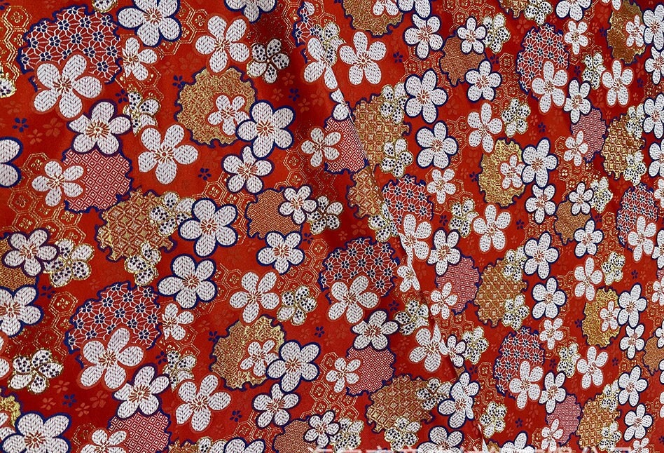 Nishijin Floral Jacquard Brocade Fabric: Japanese Silk Rayon Blend