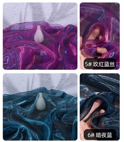 Two-Color Organza Fabric: 59" Wide Glass Yarn for Sewing, Costume, Wedding - By The Meter