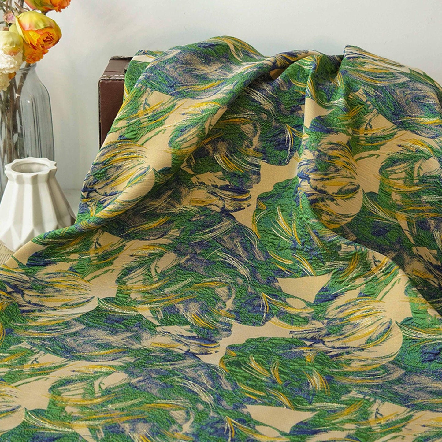 Gold Thread Jacquard Fabric: Oil Painting Style, 54" Wide