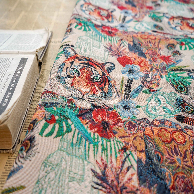 Tiger Zoo Jacquard Fabric: Autumn Winter Upholstery, Sewing, Decor (59"W)