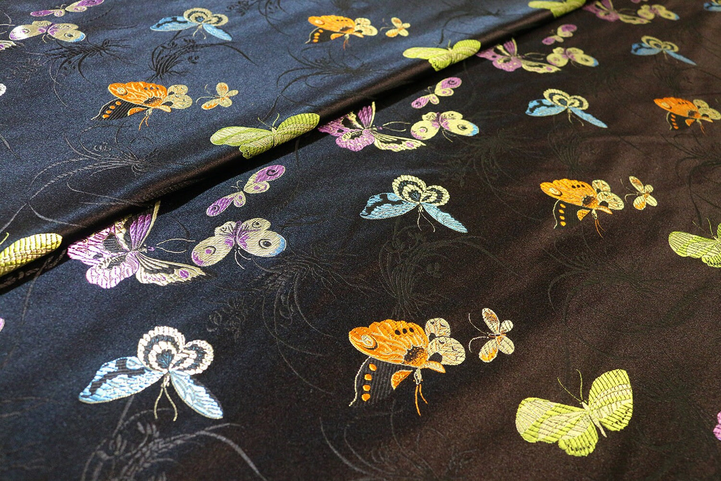 Black Butterfly Brocade Fabric: 59"W Rayon Textiles, Home Decor