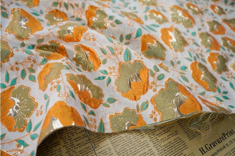 Orange 3D Flower Jacquard Fabric: Upholstery, Costume, Decor - 59"W