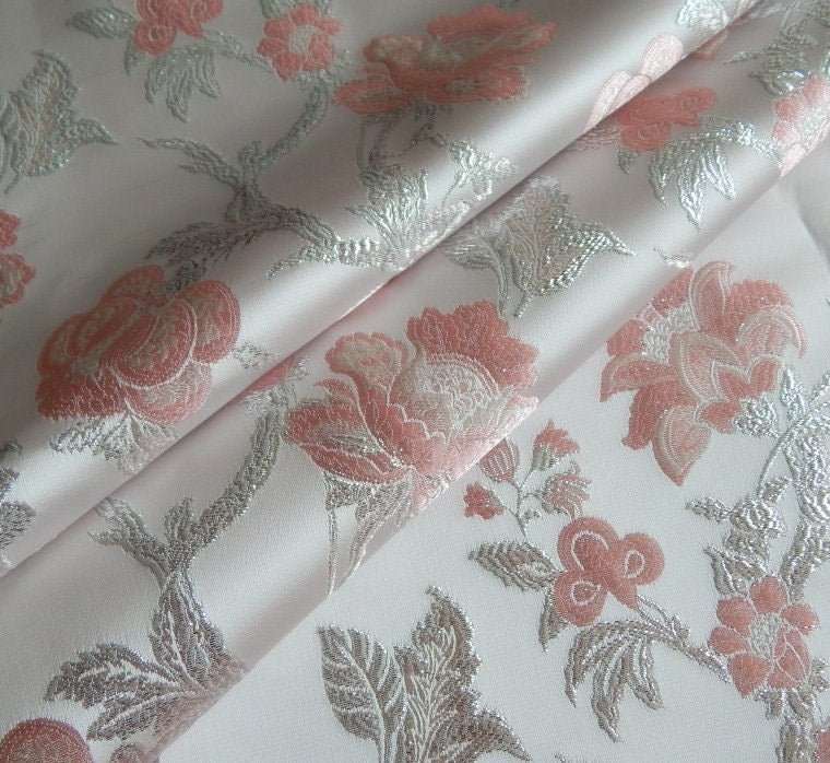 Metallic Brocade Fabric: 57"W Damask Jacquard Peony Satin, Upholstery & Sewing